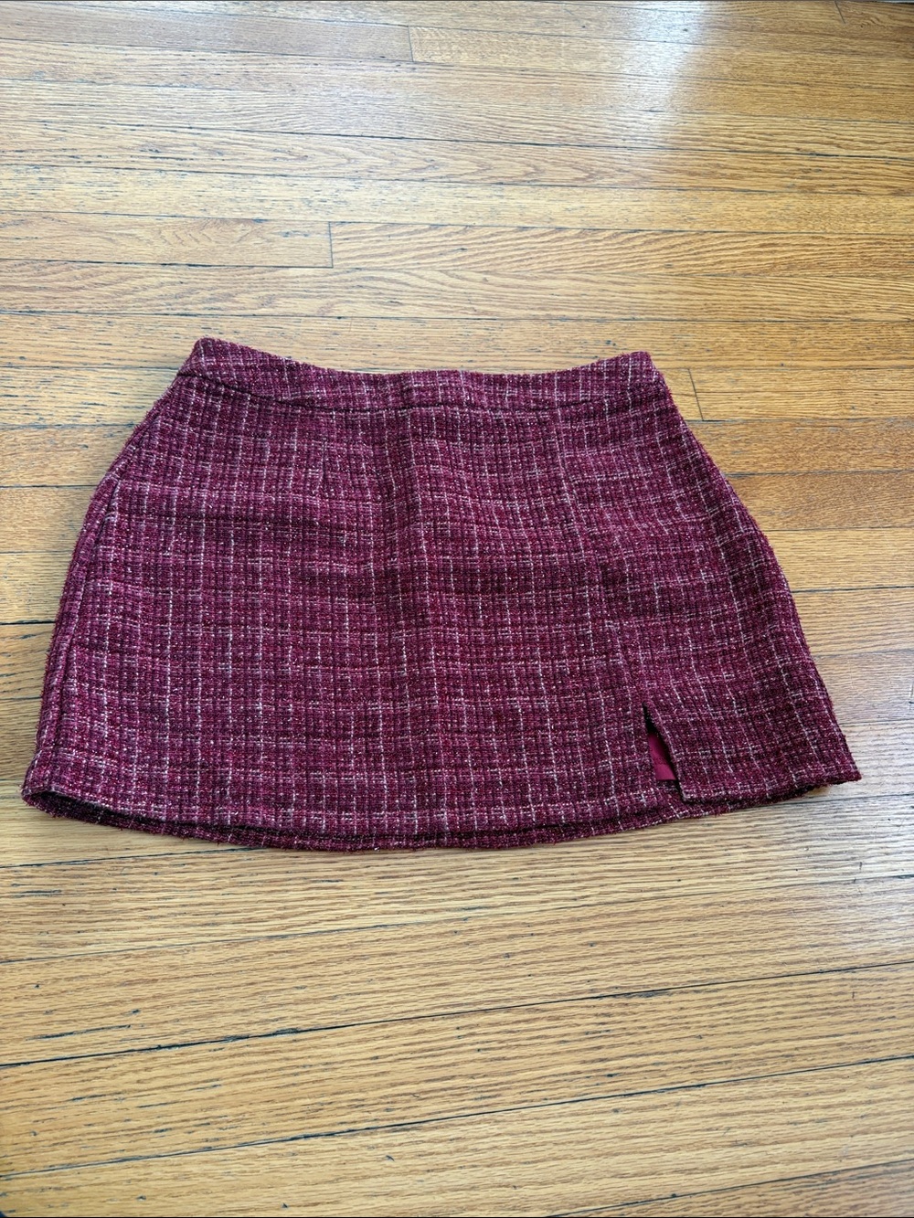 Blue Rain by Francesca's Burgundy Tweed Mini Skirt with Side Slit